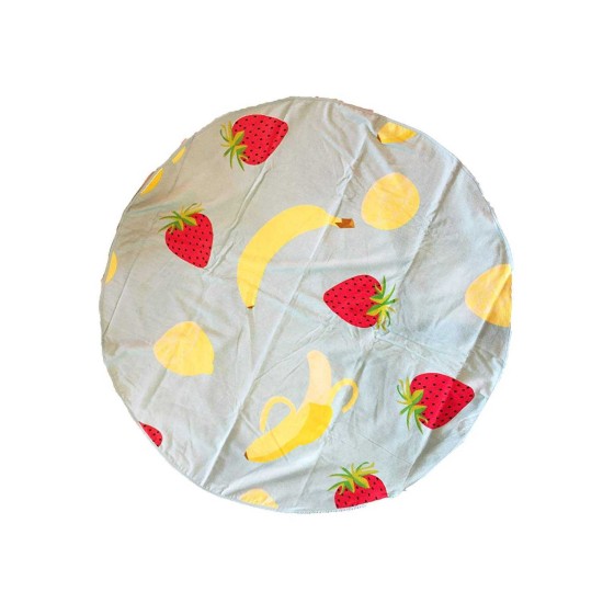  Printed Round Cotton Summer Fruit Beach Large Towel 59″ Diameter (Blue/Yellow Bananas & Strawberry)