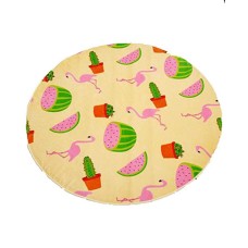 Celebrate Shop Printed Round Cotton Summer Fruit Beach Large Towel 59″ Diameter (Yellow/Pink Watermelon & Cactus)