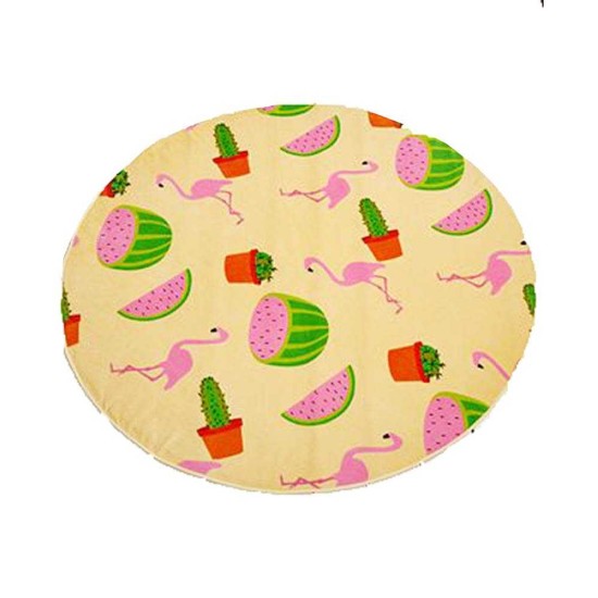  Printed Round Cotton Summer Fruit Beach Large Towel 59″ Diameter (Yellow/Pink Watermelon & Cactus)