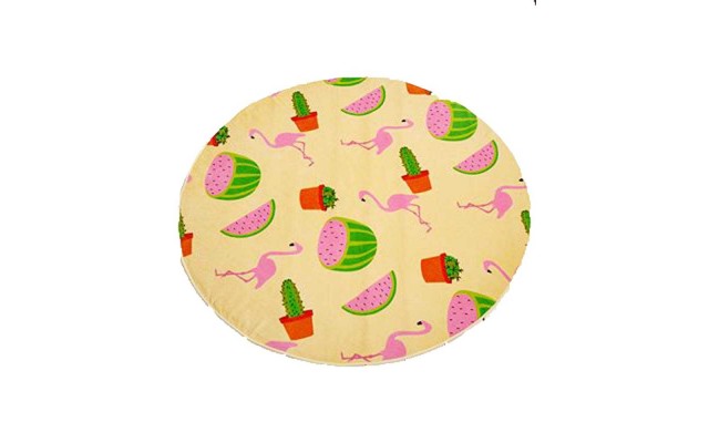  Printed Round Cotton Summer Fruit Beach Large Towel 59″ Diameter (Yellow/Pink Watermelon & Cactus)