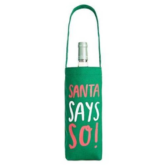  ‘Santa Says So!’ Fabric Wine Bag, Green