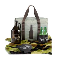 Celebrate Shop Tailgate Set with Camouflage Blanket, 4 Koozies, and Beer Growler