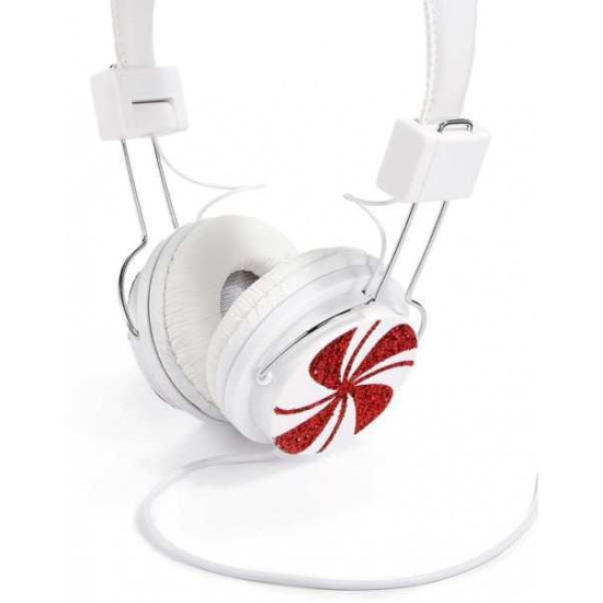  White and Red Whimsical Peppermint Swirl Headphones