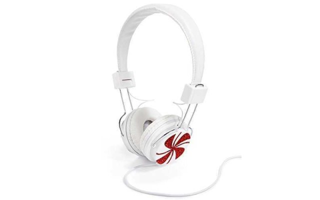  White and Red Whimsical Peppermint Swirl Headphones