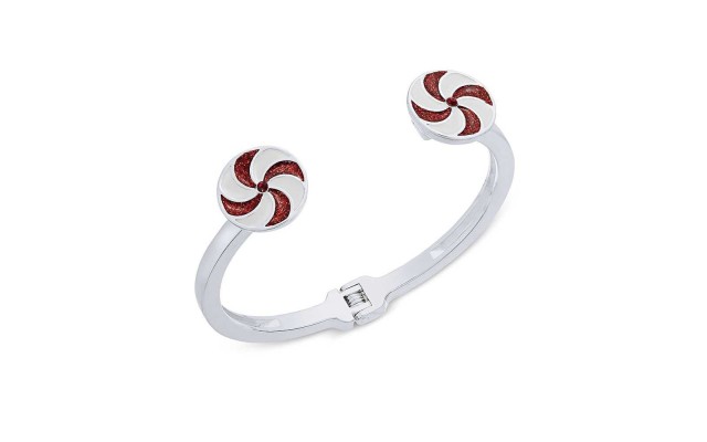  Women’s Holiday Peppermint Swirl Open-Cuff Bracelet, Silver-Tone