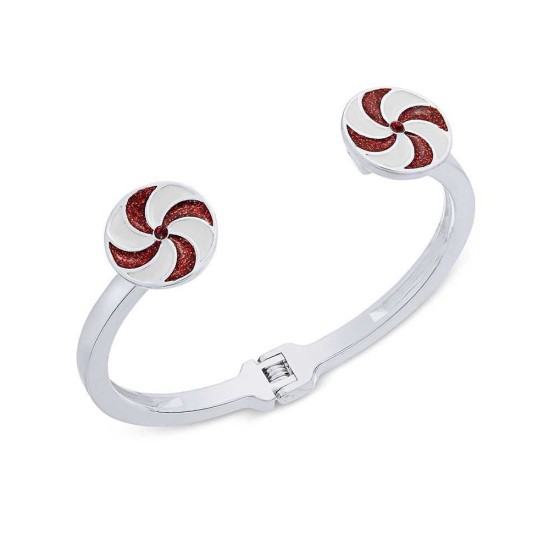  Women’s Holiday Peppermint Swirl Open-Cuff Bracelet, Silver-Tone