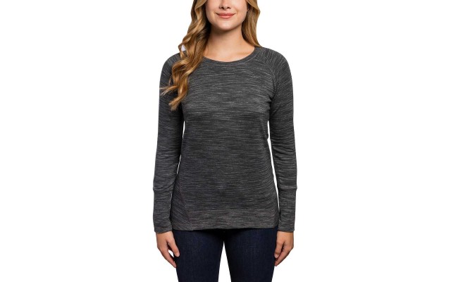  Ladies' High-low Hemline Crew Long Sleeve Blouse Pullover Tops