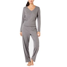 Charter Club Cotton Long Sleeve Button Front Pajama Set (Gray/3XL)
