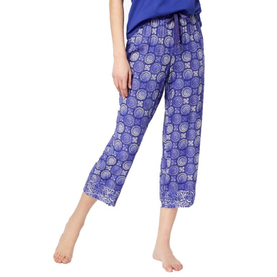  Cotton Tile Stamp Printed Pajama Pants (Purple,L)