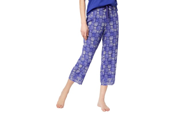  Cotton Tile Stamp Printed Pajama Pants (Purple,L)