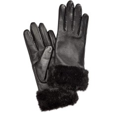 Charter Club Faux Fur-Cuff Leather Tech Gloves (Black, XL)