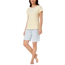 Charter Club Floral-Placket Cotton Bermuda Pajama Set (Yellow/Blue, XXL)