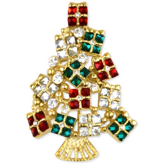  Gold-Tone Multi-Crystal Gift Tree Brooch – Gold