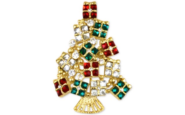  Gold-Tone Multi-Crystal Gift Tree Brooch – Gold