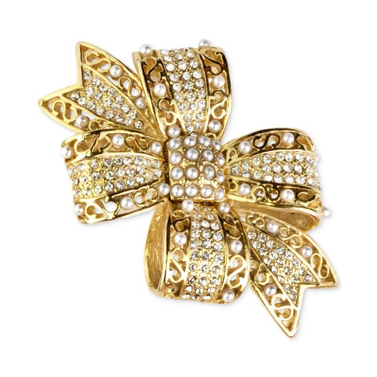  Gold-Tone Pave Bow Brooch – Gold