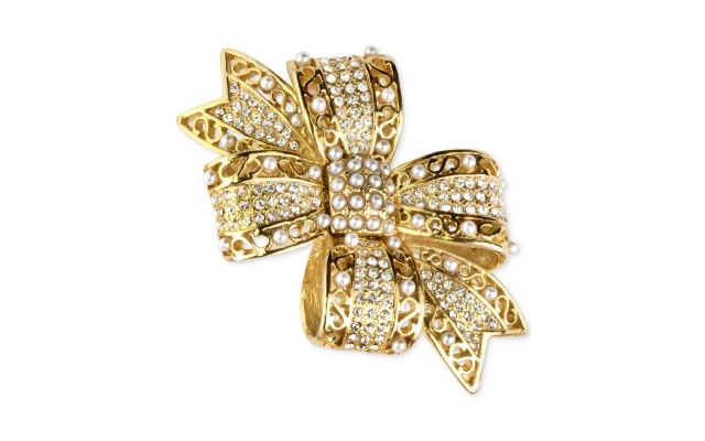  Gold-Tone Pave Bow Brooch – Gold