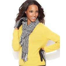 Charter Club Hounds Tooth Fringe Scarf, Black / White