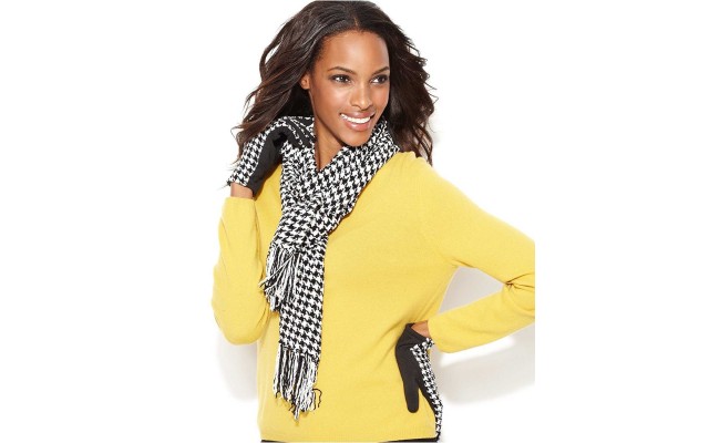 Charter Club Hounds Tooth Fringe Scarf, Black / White