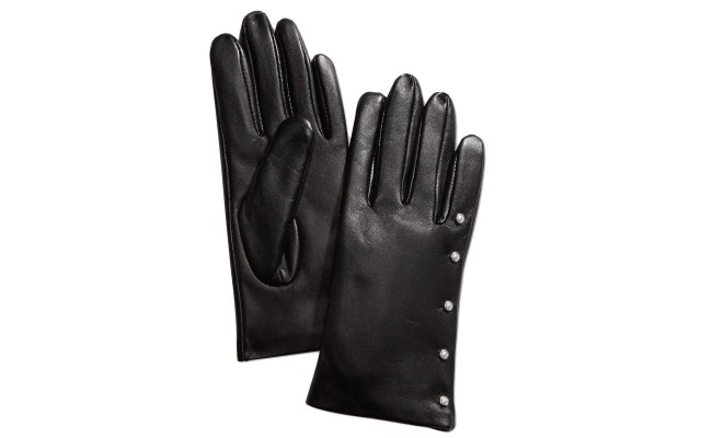  Imitation-Pearl & Leather Touch Gloves (Black, S)