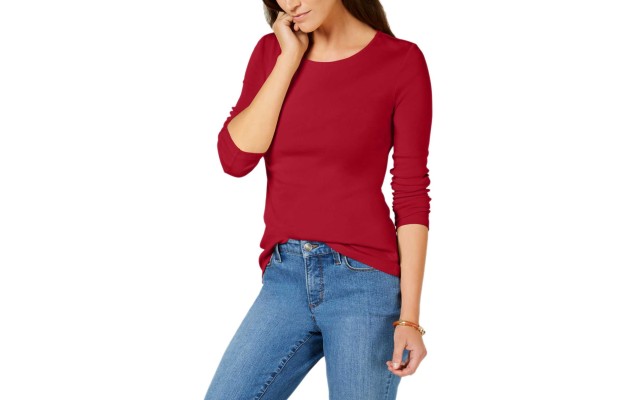 Pima Cotton Long-Sleeve Top