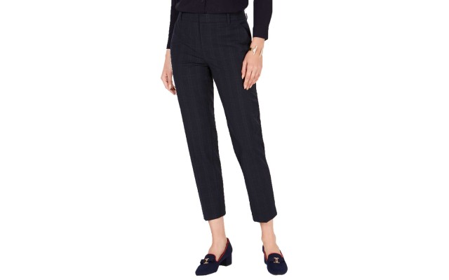  Plaid Slim-Leg Ankle Pants (Navy Plaid Combo, 4)
