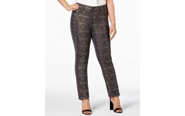  Plus  Metallic-Print Skinny Jeans (Brown, 22W)