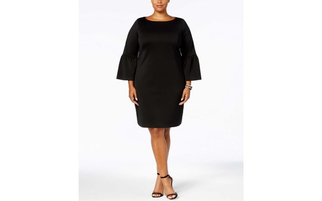  Plus  Ruffled-Sleeve Dress (Black, 1X)