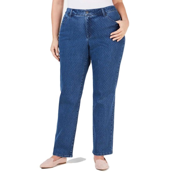  Plus Size Dot-Print Tummy-Control Fashion Jeans