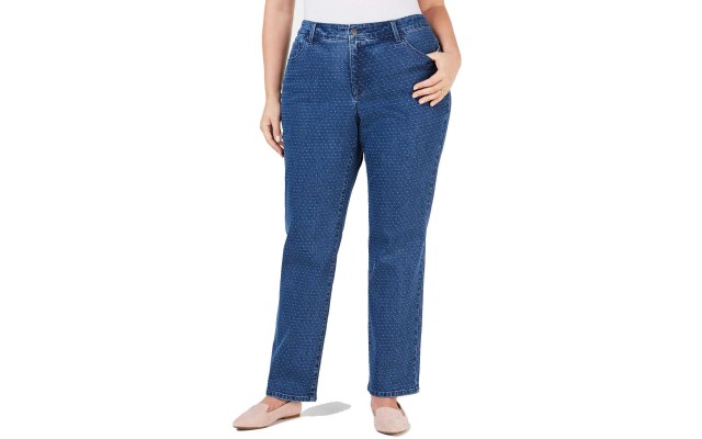  Plus Size Dot-Print Tummy-Control Fashion Jeans