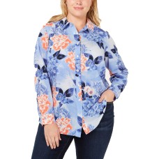 Charter Club Plus Size Floral-Print Button-Up Top (Turquoise, 1X)