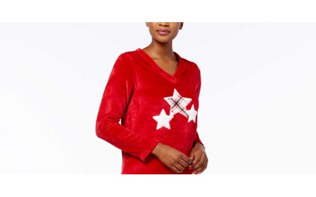  Plush Applique Pajama Set,Missing Pants  (Grid Plaid, XL)