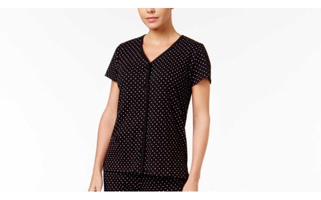 Scroll-print Pajama Set,Missing Pants (Black Duo Dot, L)