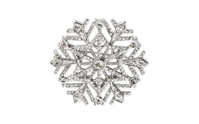  Silver-Tone Crystal Snowflake Brooch – Silver