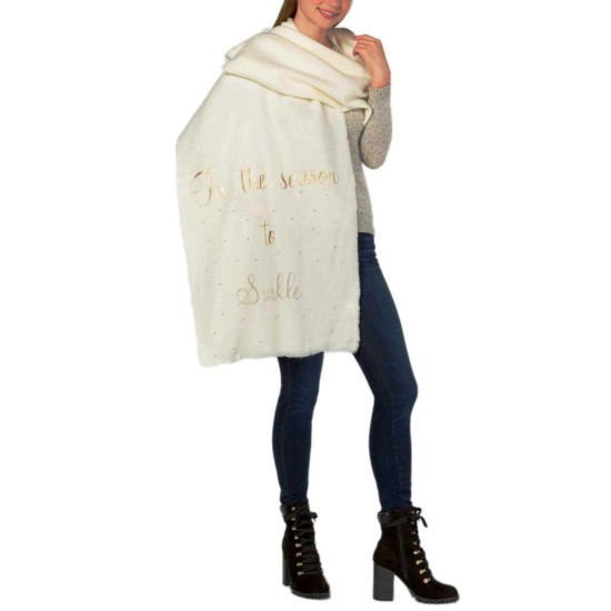  Tis the Season Embellished Blanket Wrap (Beige, One Size)