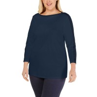 Charter Club Woman’s Cotton Athletic-Trim Top (Intrepid Blue, 0X)