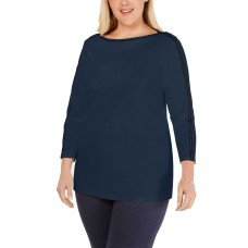 Charter Club Woman’s Cotton Athletic-Trim Top (Intrepid Blue, 0X)