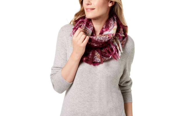  Women's Boucle Plaid Infinity Scarves, Purple/Multi