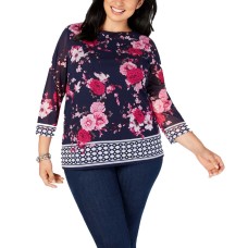 Charter Club Women’s Plus Size Border-Print Top (Blue, 2X)