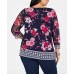  Women’s Plus Size Border-Print Top (Blue, 2X)