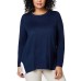  Women's Plus Size Contrast Trim Long Sleeve Pullover Sweaters