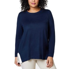 Charter Club Women's Plus Size Contrast Trim Long Sleeve Pullover Sweaters