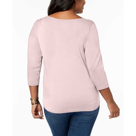  Women's Plus Size Cotton Boat-Neck Pullover Blouse Shirt Tops