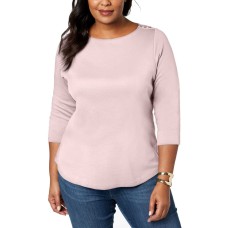 Charter Club Women's Plus Size Cotton Boat-Neck Pullover Blouse Shirt Tops