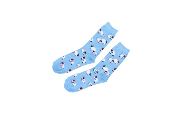  Womens Scarf Sheep Holiday Christmas Crew Socks (Blue, 9-11)