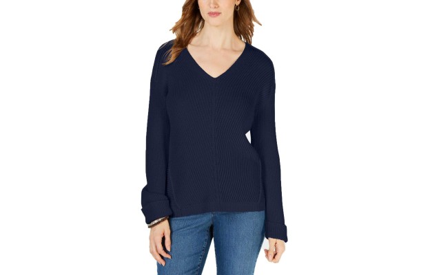  Women's V-Neck Cuffed-Sleeve Sweaters