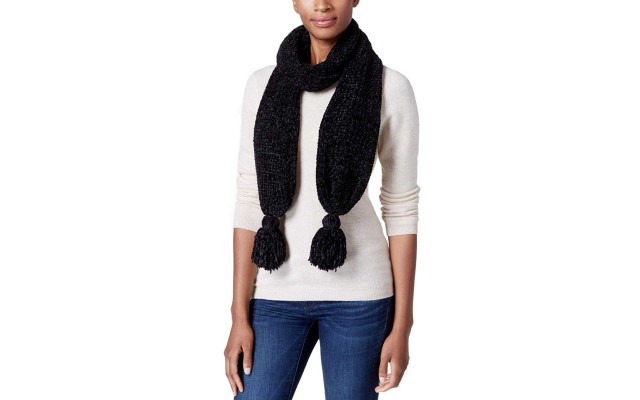  Women's Velvety Tassel Chenille Mulberry Spice Scarves, Black