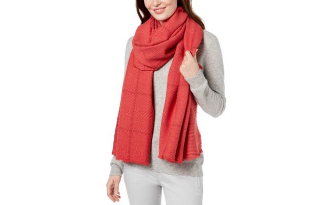  Women’s Windowpane Pleated Super-Soft Scarf & Wraps