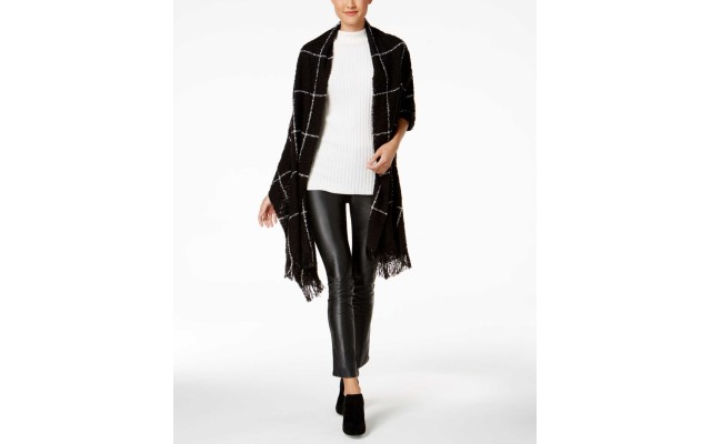  Women's Windowpane Supersoft Wraps, Black