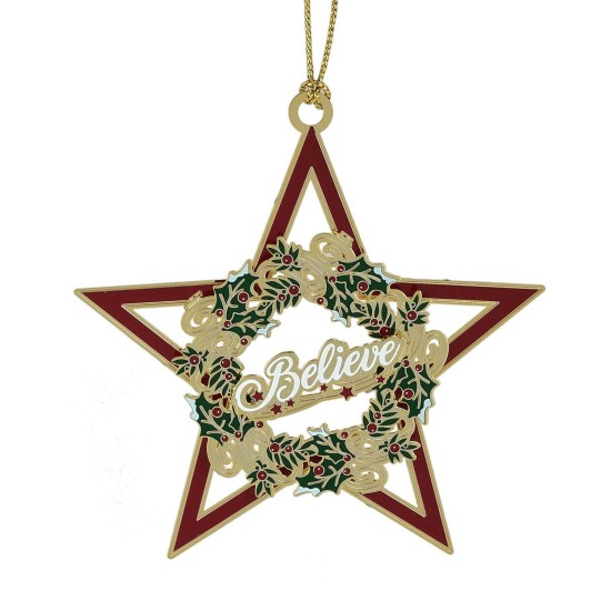  Star Believe Wreath Ornament, Gold/Brown