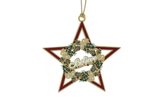  Star Believe Wreath Ornament, Gold/Brown
